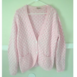 Baby pink and white checkered cardigan/sweater